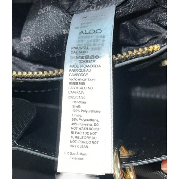 NWT Aldo Black Satchel Tote Bag with White|Black Snake Skin Bag Charm - Picture 8 of 14